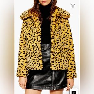 Top Shop Cheetah Print Faux Fur Coat size US 6, Small